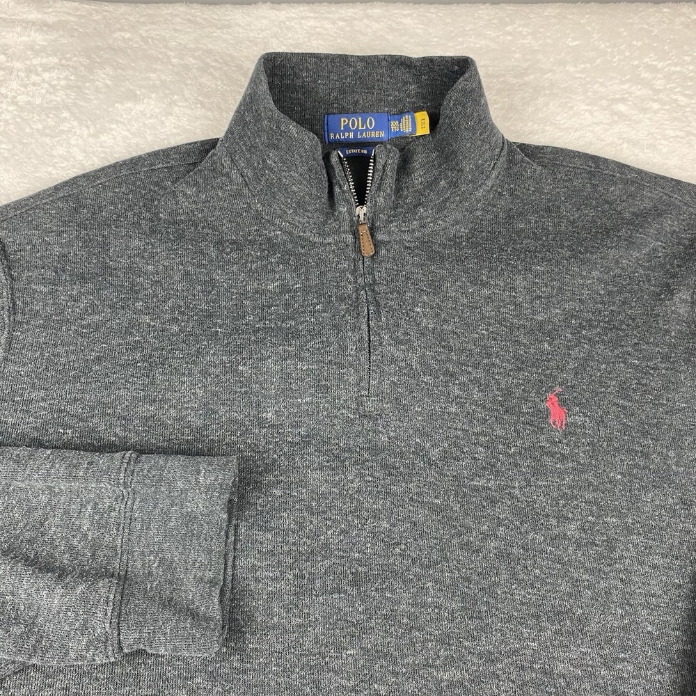 POLO Ralph Lauren 1/4 Zip Sweater Mens XXL Dark Gray‎ Estate Rib